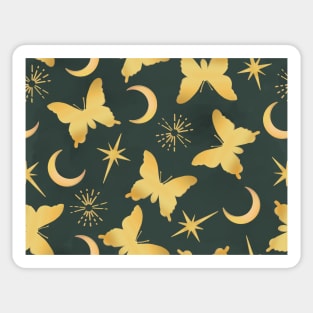 Gold Stamped Butterflies and Sunbursts on Green Sticker